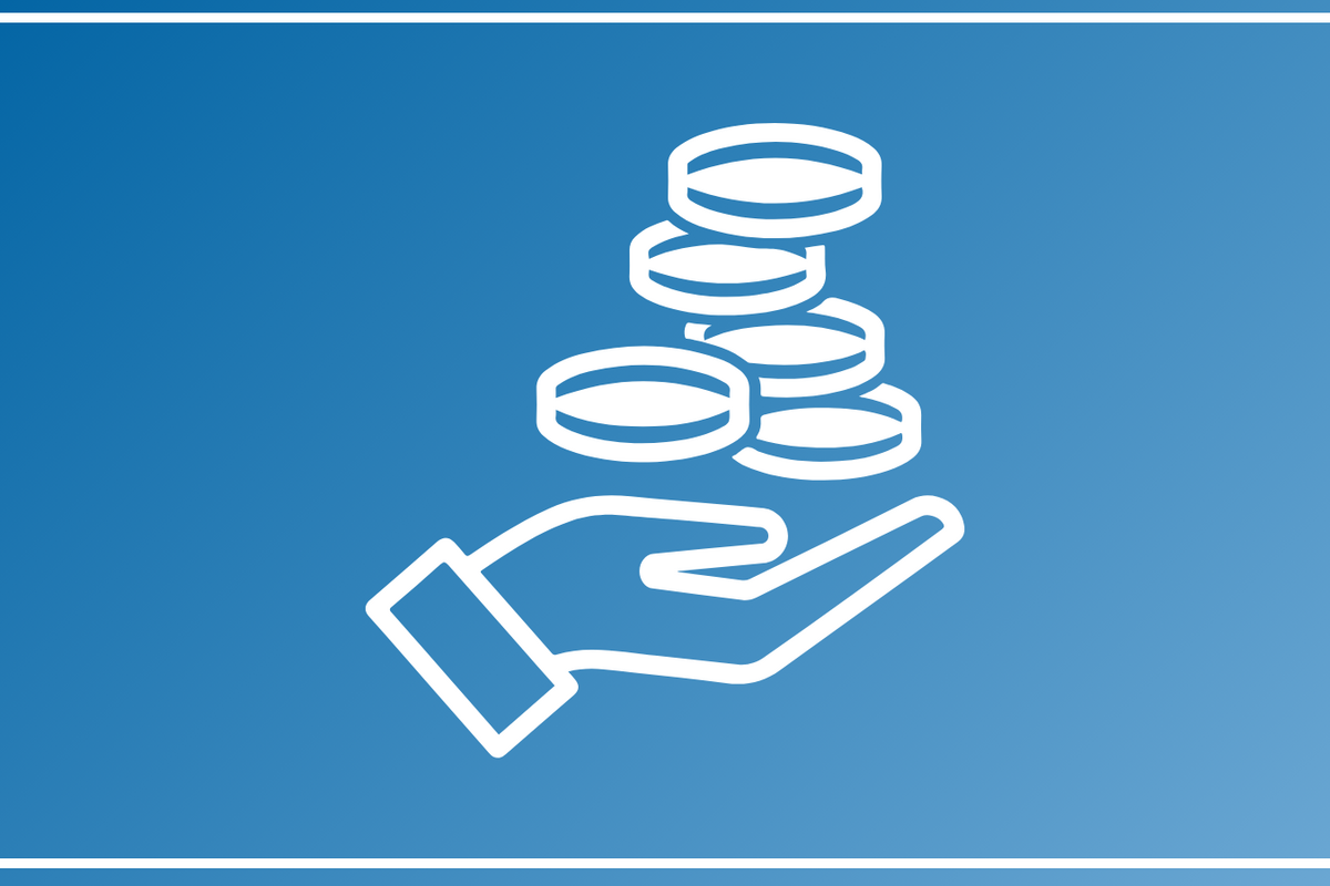 Förderung Eine Piktografe die eine Förderung darstellt durch eine ausgestreckte Hand die Geld erhält