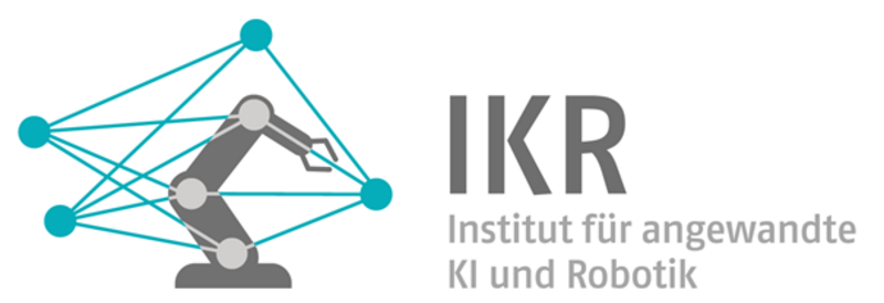 Das Logo des IKR beinhaltet den Schriftzug IKR Institut für angewandte KI und Robotik sowie eine Grafik eines Roboterarms.